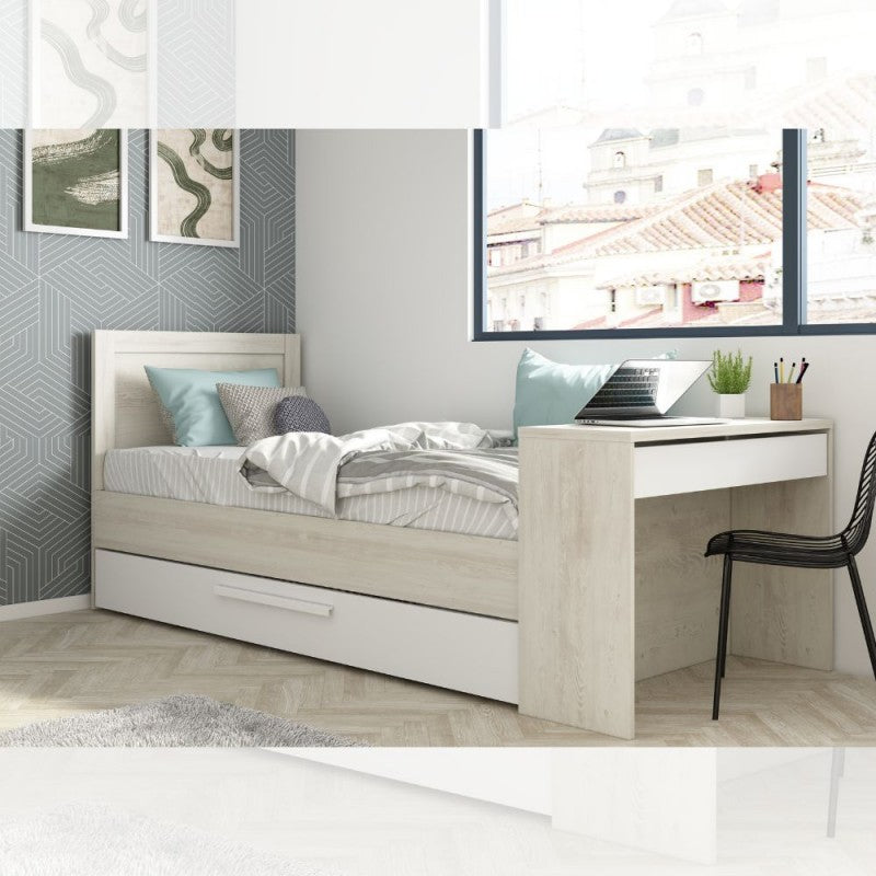 Letto 1950 con scrivania integrata e letto estraibile bianco vintage e bianco