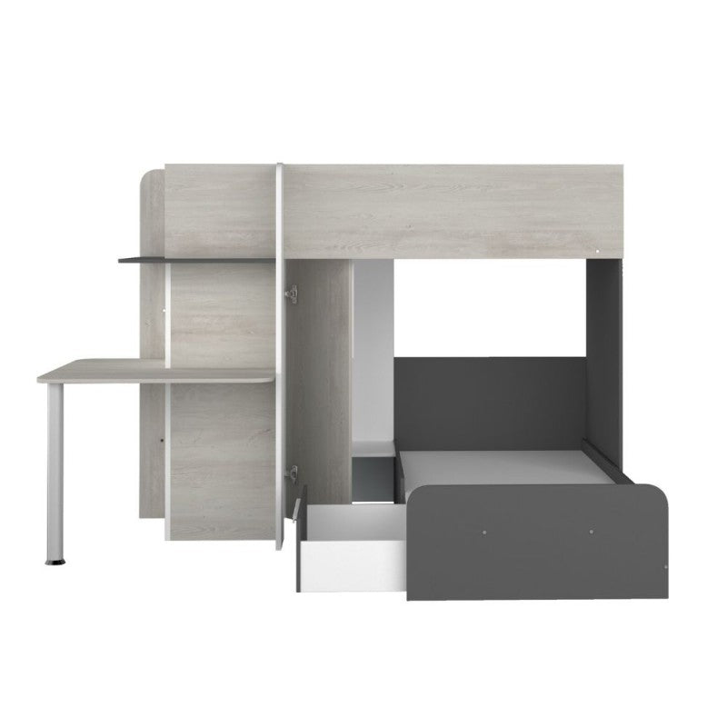 LETTO A CASTELLO 6885 CON SCRIVANIA BIANCO VINTAGE ANTRACITE